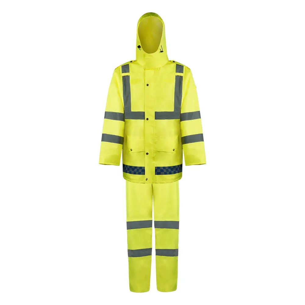 Wholesale Mens Waterproof Rainwear hi vis reflective PU Waterproof Working Safety Rain Suits