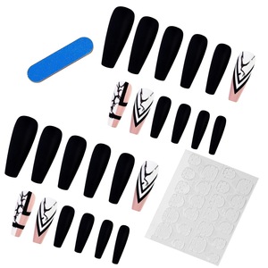 <span class=keywords><strong>Uñas</strong></span> postizas de cobertura completa, estilo ballet, en dos tonos, negro, nude y <span class=keywords><strong>rosa</strong></span>, con efecto mármol craquelado blanco, color sólido mate, para mujer. - Product Image 3