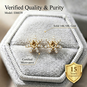 Monturas de pendientes de oro macizo de 18K con diamantes naturales en forma de estrella, para venta al por mayor - Product Image 3