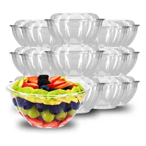 Tigela de plástico transparente para salada de frutas, recipiente ideal para retirar frutas, 18 onças, 24 onças, 32 onças, 40 onças, 48 onças e 64 onças, com tampa hermética