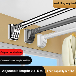 Barre de séchage télescopique réglable en acier au carbone à fixation murale sans perçage pour balcon et intérieur - Product Image 1