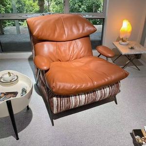 Leisure <b>Chair</b>, Living Room Sofa <b>Chair</b>, Beanbag <b>Chair</b>, Balcony <b>Single</b> <b>Chair</b>, Genuine Leather, Fabric, Down-filled Soft Upholstery - Product Image 3