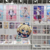 Porte-clés en peluche rond personnalisé en polyester doux, motif dessin animé mignon, haute qualité, pour fans d'anime