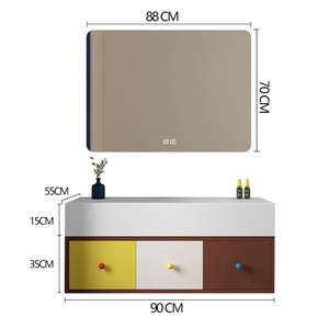 Meuble de salle de bain mural avec vasque intégrée en pierre de roche colorée à blocs de couleur, miroir lumineux intelligent et éclairage intégré - Product Image 6