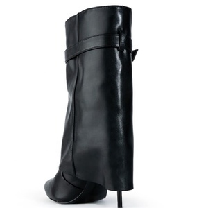 Fold Over Stiletto Women High Thin Heels <b>Booties</b> Girl's Shark Lock Short <b>Ankle</b> Boots Fancy Overlay Shoes - Product Image 5