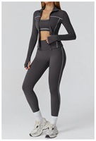 Ensemble de yoga 3 pièces respirant sans couture pour femme RUIQUWIN, leggings de sport taille haute et veste avec fermeture éclair et design patchwork
