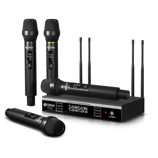 UX-400 Dynamic XLR Metal Stage Church Professional UHF 4-Channel Wireless Handheld Microphone with Recharger