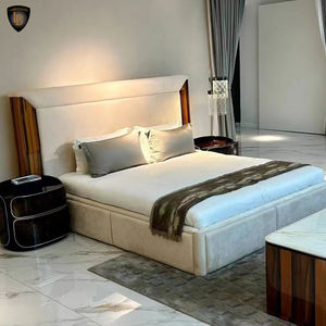 เตียงควีนไซส์คู่แบบทันสมัยหรูหราพร้อมซองหนังฮ่องกงเฟอร์นิเจอร์ห้องนอนใหญ่กรอบไม้ - Product Image 4