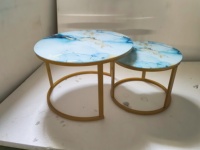 Table basse ronde moderne et simple en verre à motif pierre blanche, table d'appoint pour la maison et le bureau, vente directe usine