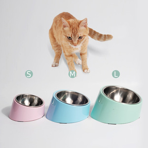 Tazones de acero inoxidable para mascotas, tamaños S, M, L, tazón redondo inclinable para comida y agua para gatos y perros - Product Image 1
