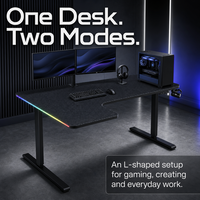 AOR Meilleures ventes Bureau en L silencieux à hauteur réglable pour e-sport, jeu, bureau et étude, avec éclairage RGB stylé, panneau E0, vente en gros usine