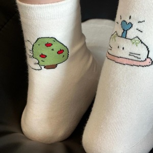 ถุงเท้าข้อกลางลายการ์ตูนอนิเมะสำหรับผู้หญิง ซึมซับเหงื่อได้ดี เหมาะสำหรับวัยรุ่นอายุ 18-40 ปี ลายไอศกรีม ต้นแอปเปิ้ล หัวใจสีฟ้า แมว - Product Image 1