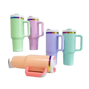 Vaso Térmico Macaron Color H2.0 de 40 oz con Asa y Pajita, Diseño Grabado con Láser e Impresión 3D, para Viajes - Product Image 1