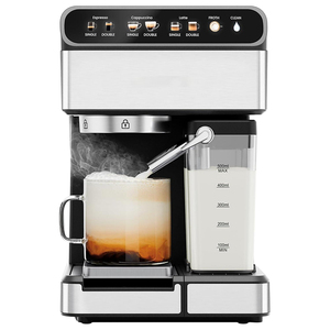 Machine à expresso en acier inoxydable Pro cafetière à double tir mousseur à lait intégré réservoir d'eau <span class=keywords><strong>amovible</strong></span> de 1.8 litres - Product Image 1