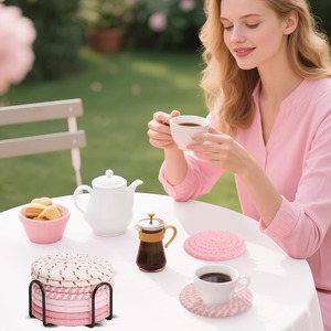 Juego de 8 Posavasos de Madera Rosa con Soporte - Regalos de Cumpleaños para Mujeres - Product Image 4