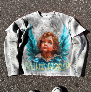 Tùy Chỉnh Nhiệt Dài Tay Áo Thời Trang Phố Nam Unisex Quá Khổ Boxy Rhinestone Cổ Điển Rửa Hai Lớp Dài Tay Áo T Áo Sơ Mi - Product Image 2