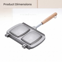 Poêle à sandwich double en aluminium antiadhésive avec poignée en bois pour cuisinière à gaz, idéale pour le petit-déjeuner, les paninis et les fromages grillés