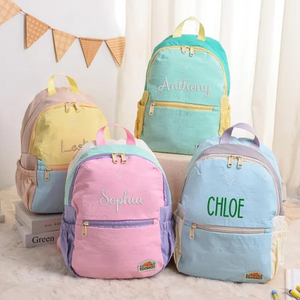 Wholesale Custom Polyester Kids <strong>Backpack</strong> Personalized Name Embroidered Color Block Travel <strong>Backpack</strong> - Product Image 2