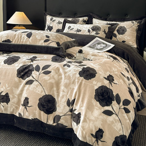 Juego de ropa de cama de terciopelo esponjoso Rosa tamaño Queen Otoño Invierno edredón de franela suave y cálido juego de funda nórdica Reversible de lana de felpa - Product Image 2