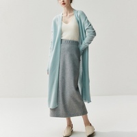 Cardigan en cachemire et laine tricoté pour femme, de haute qualité, doux, élégant, long, pull, vêtement d'extérieur, manteau tendance, haut à manches longues, collection automne