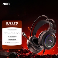 Casque de jeu filaire USB AOC GH320, circum-auriculaire, avec haut-parleurs de 50 mm, éclairage RGB arc-en-ciel, son surround 360°, micro, pour PC, ordinateur portable, gamer, ROHS