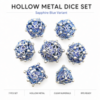 Ensemble de dés DND en métal creux fait main, écologique, avec motif de dragon bleu argenté, 7 pièces, dés polyédriques, jeux de table RPG, cadeaux