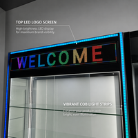 Vitrine LED en verre ultra-transparent, directement de l'usine, avec cadre en aluminium épaissi et bande lumineuse arc-en-ciel, MOQ 10