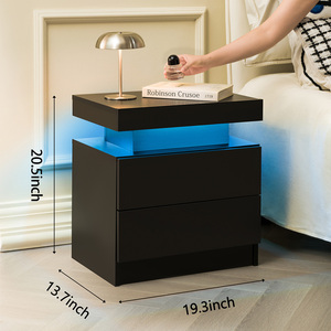 Nightstand LED Bedside Table Cabinet with 2 <b>Drawers</b> Modern <b>Storage</b> for Bedroom Black - Product Image 3