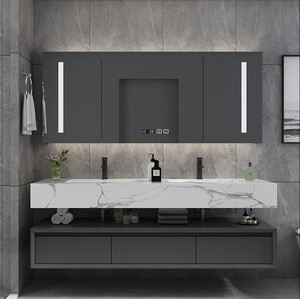 Meuble de salle de bain moderne en pierre frittée avec lavabo résistant à l'eau et support de toilette - Product Image 3