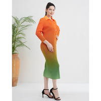 Robe chemise plissée Miyake dégradée sur mesure pour femme, manches longues, boutonnée, longueur midi, style décontracté, fabrication OEM ODM, vente en gros