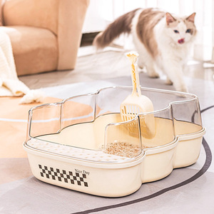 High Rim <b>Cat</b> Litter <b>Box</b> With Scoop Large Capacity Easy Clean Dust Free Odor Control Rectangle PP Material - Product Image 3