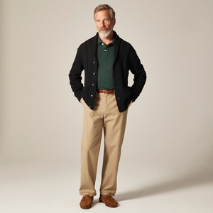 Cárdigan de cuello chal de peso pesado para <span class=keywords><strong>hombre</strong></span> en negro Chunky Cable y Waffle Knit combinación suéter con botones delanteros con bolsillos - Product Image 4