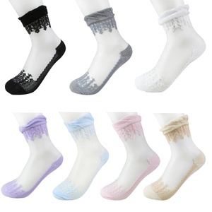 Calzini Corti da <span class=keywords><strong>Donna</strong></span> in Pizzo con Volant, in Cotone Elastico a Rete, con Bordo a Balze, Trasparenti - Product Image 2