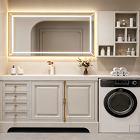 Ensemble de meubles de salle de bain blancs modernes avec machine à laver intégrée, tendance 2026, fabrication OEM ODM sur mesure