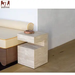 Mesa de café em pedra travertino clássica, tampo de mesa polido para ambientes internos e externos, fonte de ardósia para hotéis ao ar livre