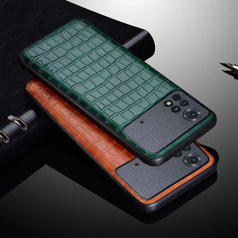 Luxury Crocodile Leather Case For Xiaomi Poco X4 Pro X4 5G Premium Slim Fit PU Back Cover for poco x4 pro Phone Case
