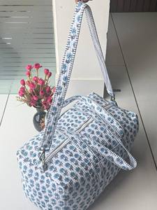 High Quality Lightweight Floral Cotton Quilted Duffel Bag Zipper Large Capacity Hand Block Printed <b>Indian</b> Style for Weekend - Product Image 3