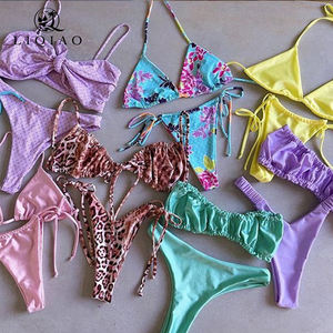 Damen Sexy Ketten-Detail Neckholder Einteiler Sommer Strand Badeanzug Tanga Allover-Print Push-Up BH 2-Teiliges Set Vorne Unifarben - Product Image 1