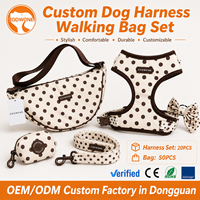 Ensemble Harnais et Laisse pour Chien Personnalisé à Pois, Doux et Design, pour Chiot, avec Collier et Sac de Promenade, Harnais Gilet Facile à Enfiler