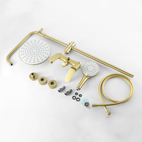 Ensemble de douche de luxe en laiton doré brossé, pièces, mitigeur de douche chaud-froid, salle de bains au mur, douche pluie
