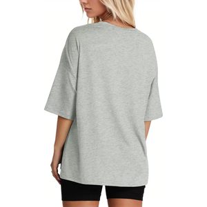 Camiseta Oversize FOXA para Mujer, 100% Algodón, Hombros Caídos, Corte Holgado, Lisa, Transpirable, para Entrenamiento - Product Image 4