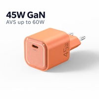 Chargeur rapide universel 45W GaN USB-C PD 3.1 avec étui transparent AVS, adaptateur mural rapide, prise de voyage ignifuge en PC pour ordinateur portable CE ETL