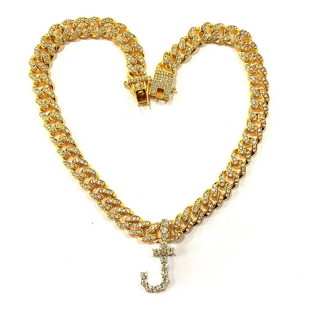 2022 Hot Sale Miami Cuban Link Chain Chunky Crystal Letter Necklace