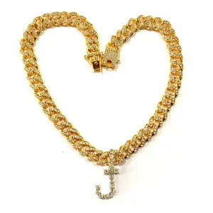 2024 Hot Sale Miami Cuban Link Chain Chunky Crystal Letter Necklace