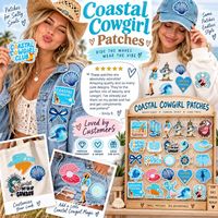 Patch brodé thermocollant ou à coudre, thème Western Nautique, motifs Cowgirl de la côte, Botte de cowboy, Chapeau, Ancre, pour la vente en gros