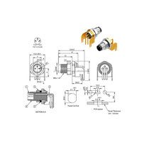 Conector de fábrica al por mayor de alta calidad CE RoHS conector chapado en oro 6 pines M8 A-code PCB montaje en ángulo recto IP67 receptáculo
