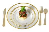 Assiettes jetables en plastique écologiques, élégantes et luxueuses, avec bord doré/argenté, robustes, pour la restauration, les mariages