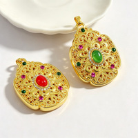Pendentif floral Baoxiang ajouré en filigrane plaqué or 18 carats avec incrustation de résine multicolore pour la création de colliers DIY