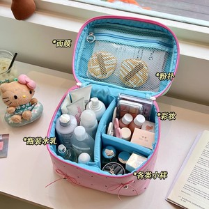 Makeup Bag Large Capacity Portable <b>Cosmetic</b> <b>Organizer</b> With Bow Design For Travel And Skincare Storage - Product Image 2