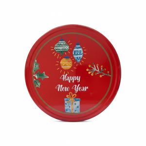 Feliz Año Nuevo Bandeja de Metal redonda Ø 370 mm Elegante Bandeja de Servicio para Té, Café y Comida Material de Madera y Latón - Product Image 2